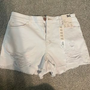 Distressed Ripped Denim Shirts / High Rise / Bleached White Denim